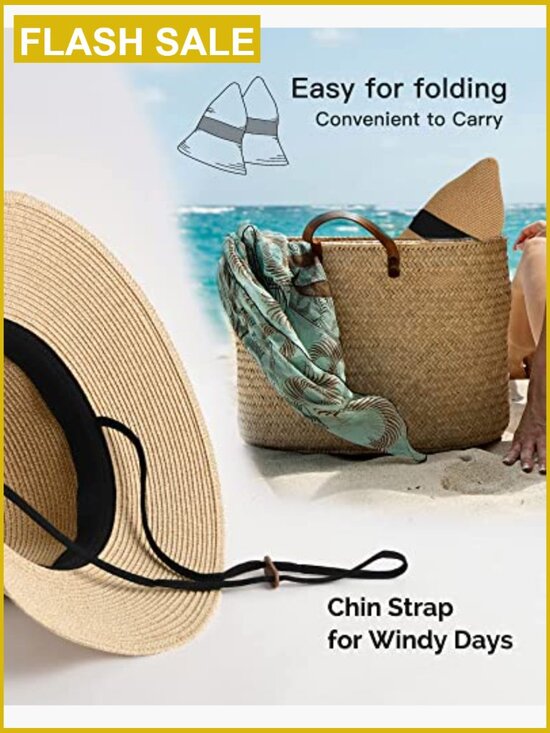 Womens Sun Straw Hat UPF 80+ Foldable Travel Beach Hat main image 4